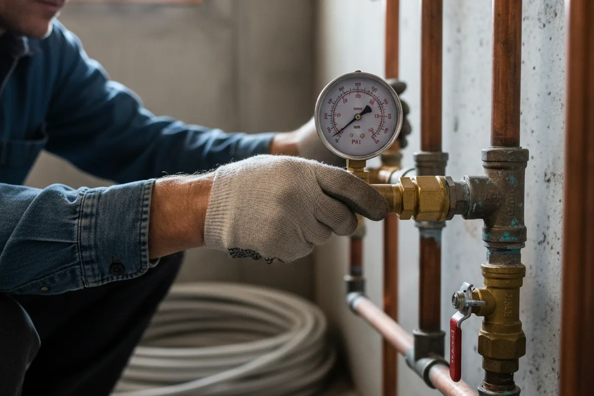 Pressure testing a repaired line during Water Line Repair in Monmouth